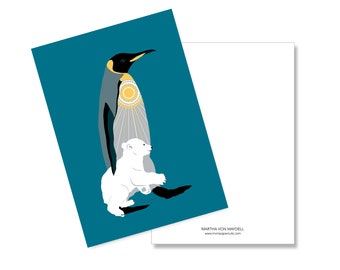 Postkarte A6, Pinguin und Eisbärbaby