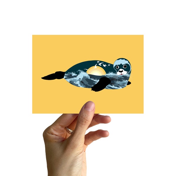 Postcard A6, SEAL WITH WAVES