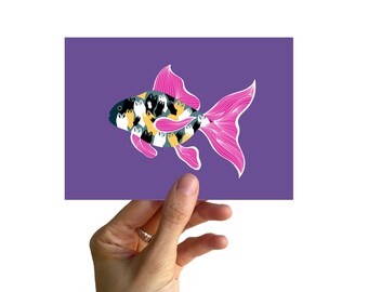 Postcard A6, fish with swimsuit