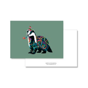 Postkarte A6, Dachs , party Luftschlangen