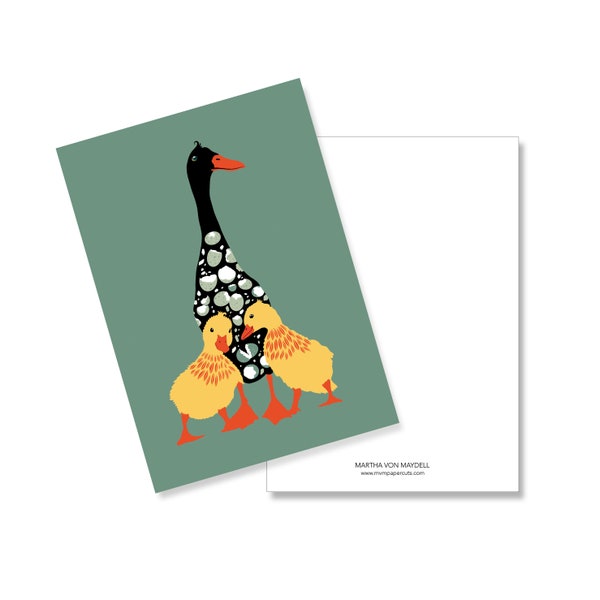 Postcard A6, ducks with eggshells and chicks