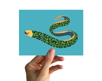 Postcard A6, EEL WITH LEAVES