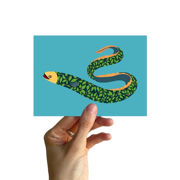 Postcard A6, EEL WITH LEAVES