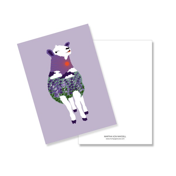 Postcard A6, sheep with lavender