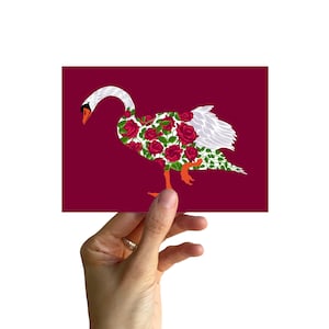 Postkarte A6, Schwan mit Rosen