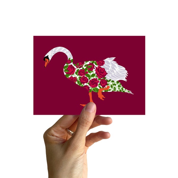 Postcard A6, Swan with roses