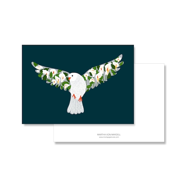 Postcard A6, dove with calla flowers