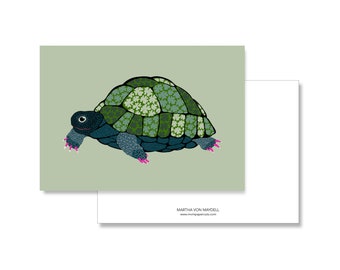 Postcard A6, turtle with clover