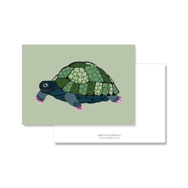 Postcard A6, turtle with clover