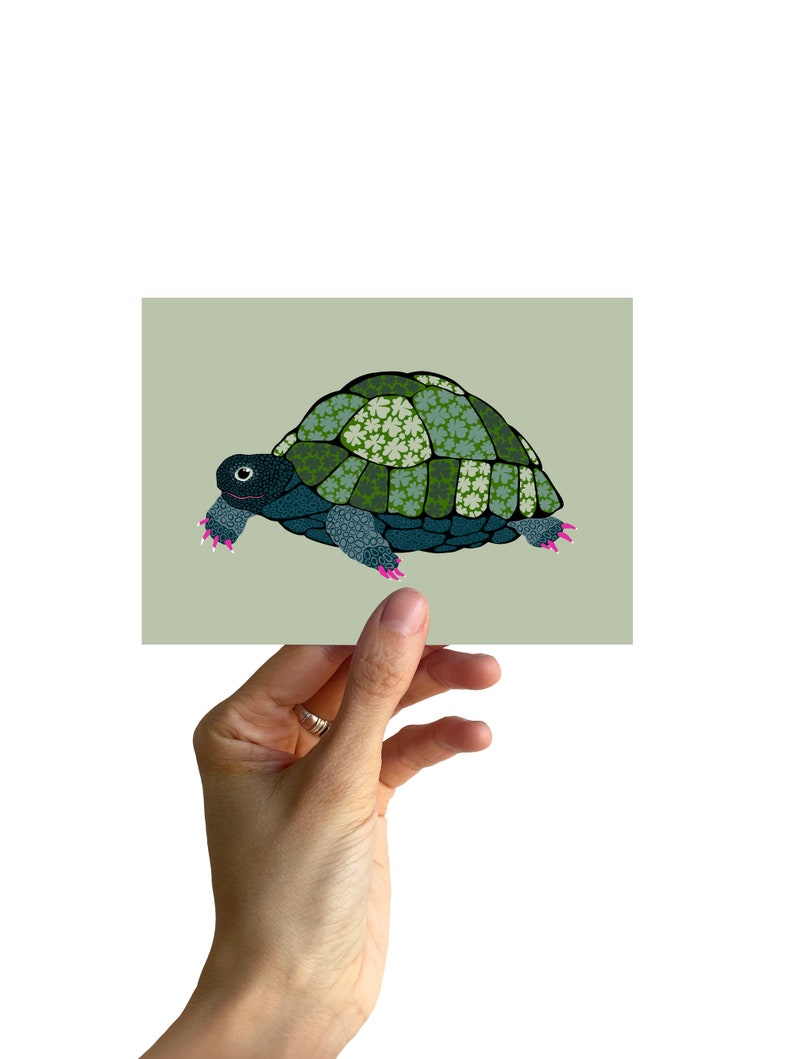 Postcard A6, turtle with clover image 2