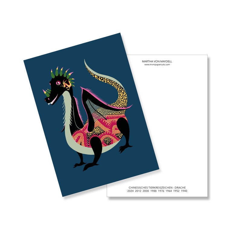 May include: A black, green, yellow, and pink dragon illustration on a dark blue background. The dragon is a Chinese zodiac symbol. The text below the dragon reads "Chinese Zodiac Sign - Dragon 2024 2012 2000 1988 1976 1964 1952 1940".