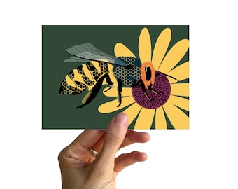 Postcard A6, BEE with honeycomb