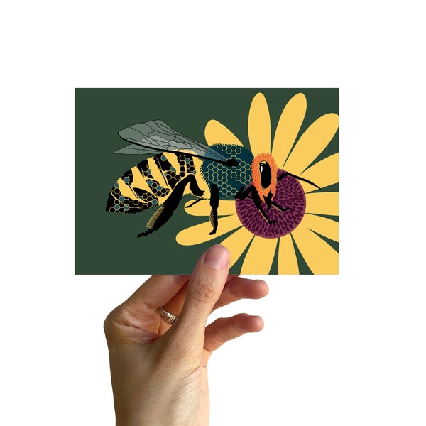 Postcard A6, BEE with honeycombs