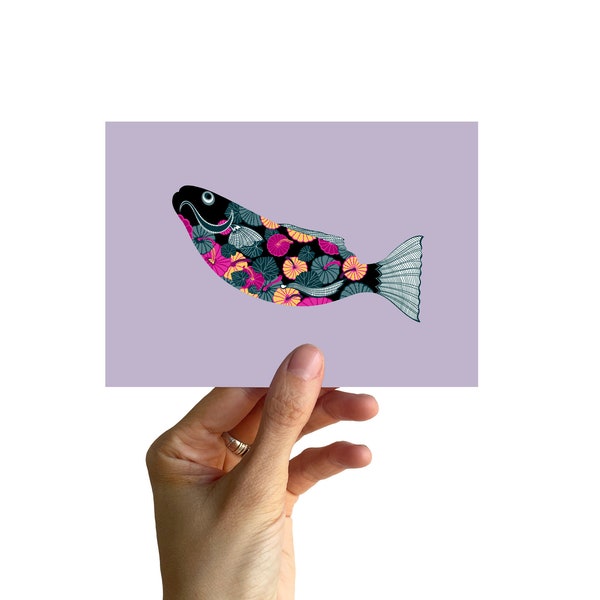 Postcard A6, fish with pumpkin