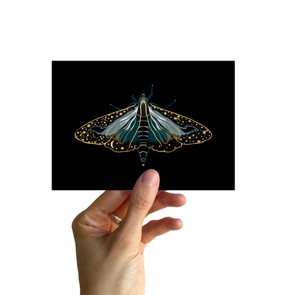 Postcard A6, moth with stars