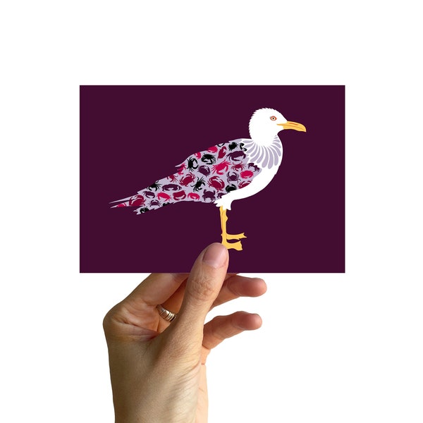 Postcard A6, SEAGULL WITH CRABS