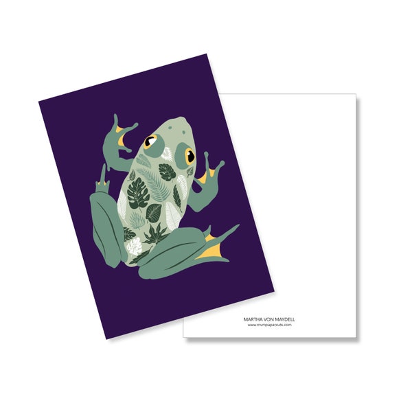 Postcard A6, frog with tropical leaves