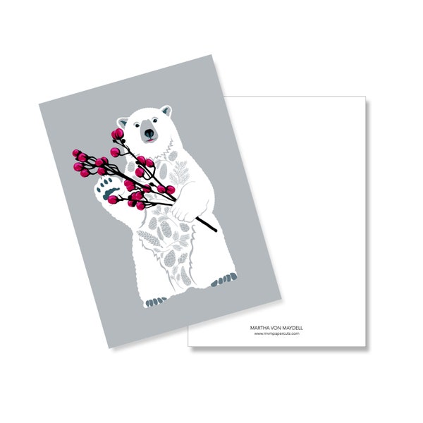 Postcard A6, POLAR BEAR with pine cones