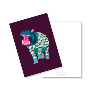 Postkarte A6, Nilpferd mit Blumen