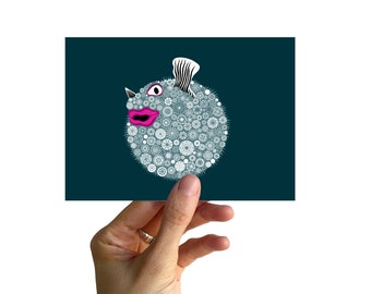 Postcard A6, fish with snowflakes
