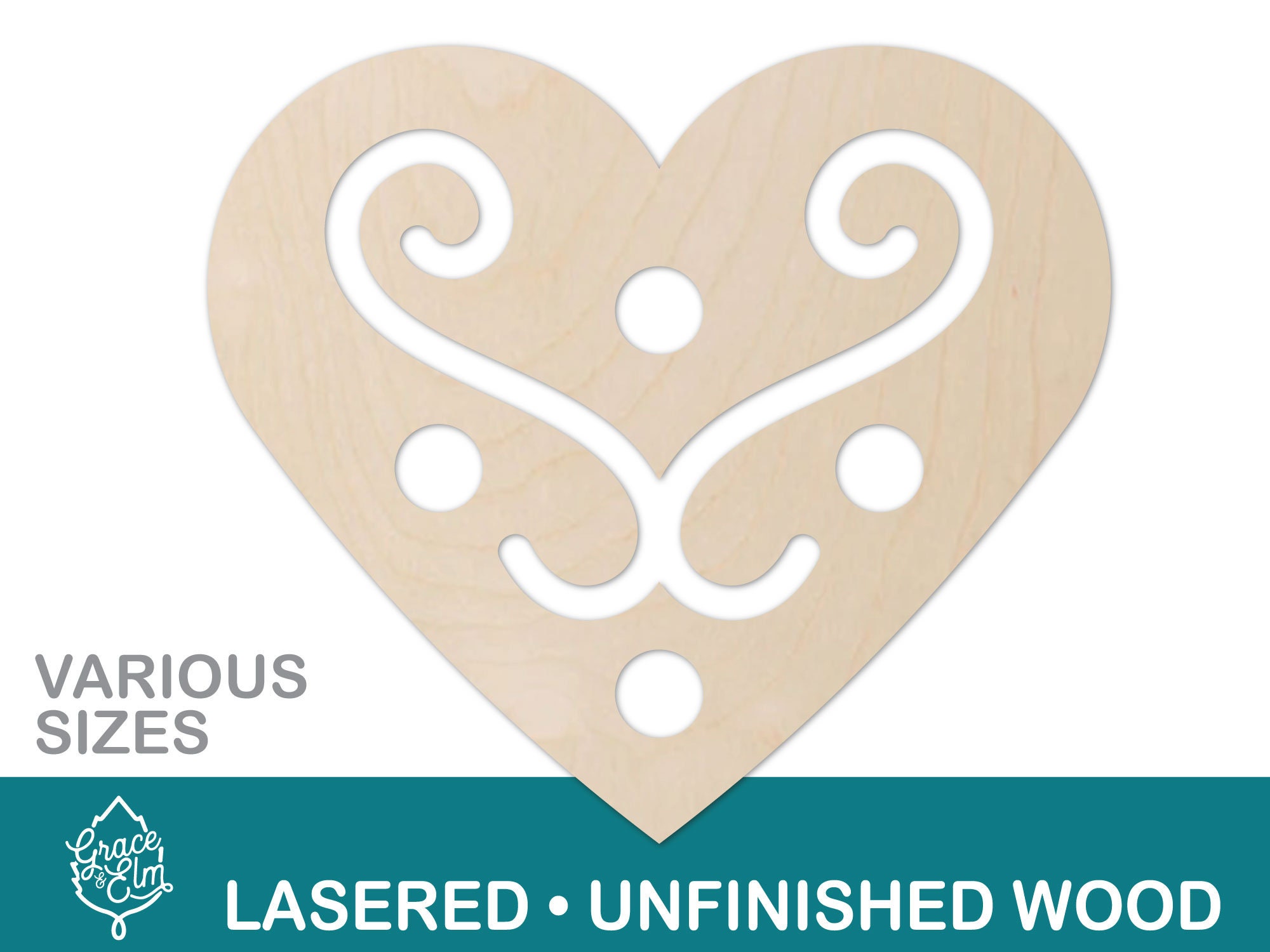 4.5 DIY Unfinished Wood HEART SWIRL Christmas Ornament
