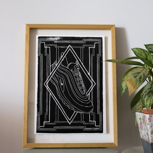 Affiche Linogravure Nike 97 Art Deco - Print A3 Sneakers - Linocut Monochrome Noir