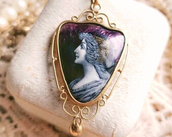 Rare Médaillon Pendentif Ancien émaillé - Signé Limoges ? - Vintage Français