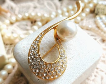 Broche Ancienne Design Moderniste - Plaqué Or - Parfait état - Occasion Vintage