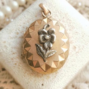 RARE Beautiful c1900s French Antique Rose Gold Filled & Silver Pansy Seed Pearl Victorian Locket, Antique Keepsake Pendant, Gift for Her