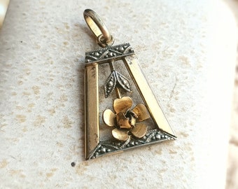 Beautiful French Antique c1920s Gold Filled Rose Pendant, 3D Flower Vintage French Art Deco Geometric Pendant, Vintage Wedding, Gift for Her