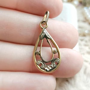 Lovely French Antique Gold Filled Teardrop Openwork Pendant, Delicate Romantic Floral c1910s French Pendant, Vintage Wedding, Gift for Her