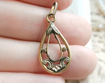 Lovely French Antique Gold Filled Teardrop Openwork Pendant, Delicate Romantic Floral c1910s French Pendant, Vintage Wedding, Gift for Her