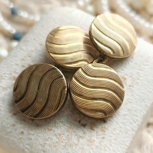 Beautiful French Antique c1910s 18k Gold Filled Engraved Round Chain Link Cufflinks, Vintage Wedding Men&#39;s Accessory, Gift for Him or Her