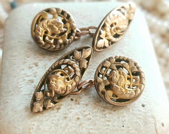 RARE Beautiful French Antique c1910s Gold Filled Griffin Chain Link Cufflinks, Vintage Wedding Men&#39;s Accessory, Gift for Him or Her