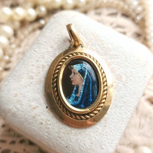 Beautiful French Antique Hand Painted Enamel Foiled Portrait Gold Filled Pendant, Antique Portrait Miniature Painting Jewelry, Gift for Her