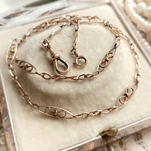 Beautiful Antique French c1900s Rose Gold Filled Pocket Watch Chain Necklace, Ornate Gold Filled Albert Chain, Vintage Wedding, Gift for Her