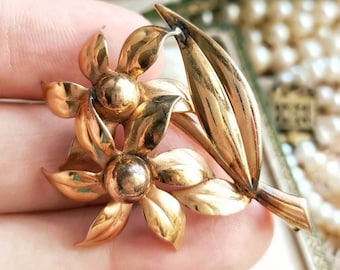 Beautiful Rose Gold Plated French Vintage c1920-1930s Big Flower Brooch, Shiny Antique French Art Deco Brooch, Vintage Wedding, Gift for Her