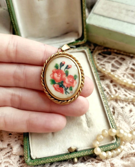 Lovely Antique French c1920s Hand Painted Flowers… - image 1