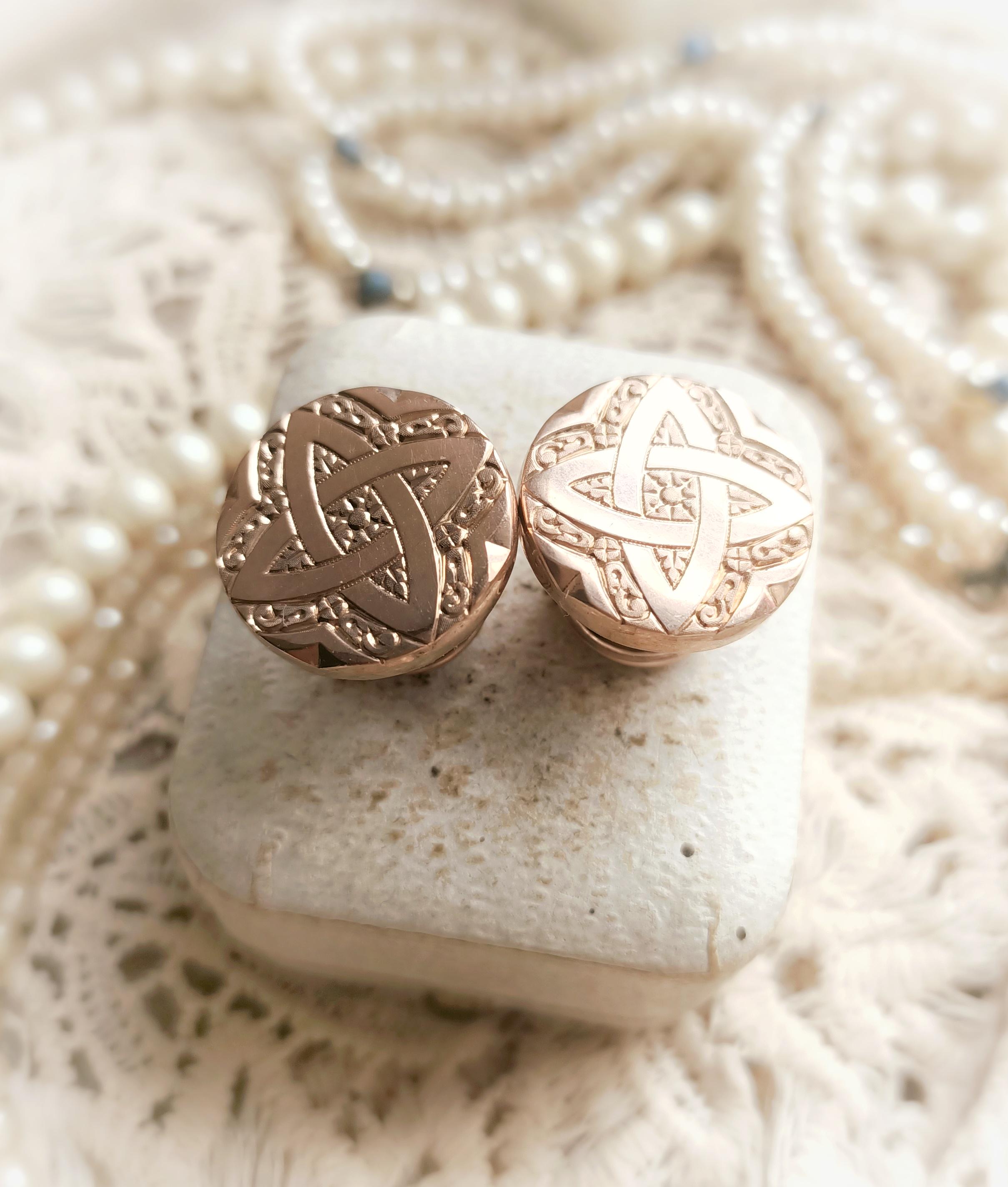 Beautiful French Antique Rose Gold Filled c1900s Ornate Pattern Round Cufflinks, Vintage Wedding, Victorian Men Accessory, Gift for Him