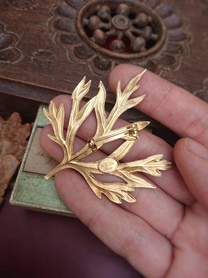 Christmas Gift Her Delicate French Vintage Signed Gold Tone Leaf Brooch Unique Vintage Lover Gift for Woman Retro Wedding Accessory
