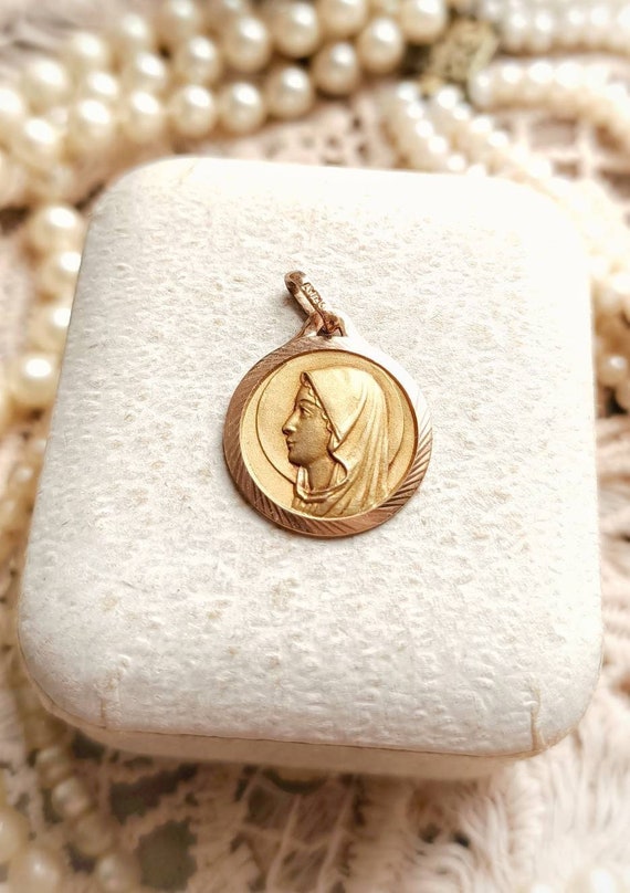 Beautiful French Antique Gold Filled Virgin Mary … - image 1