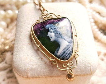 Médaillon Pendentif Ancien Émaillé - Vintage Limoges? - Bijou Français Rare