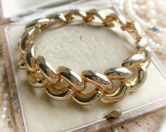 Beautiful BIG French Vintage c1980s Shiny Gold Tone XXL Chain Bracelet, Fashionable XXL Vintage Jewelry, Vintage Wedding, Gift for Her