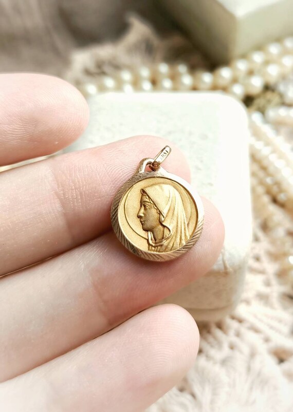 Beautiful French Antique Gold Filled Virgin Mary … - image 7