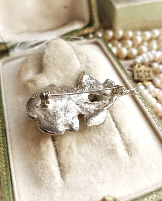 Beautiful French Vintage Silver Tone Metal Rose F… - image 3