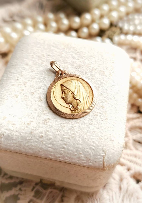 Beautiful French Antique Gold Filled Virgin Mary … - image 2