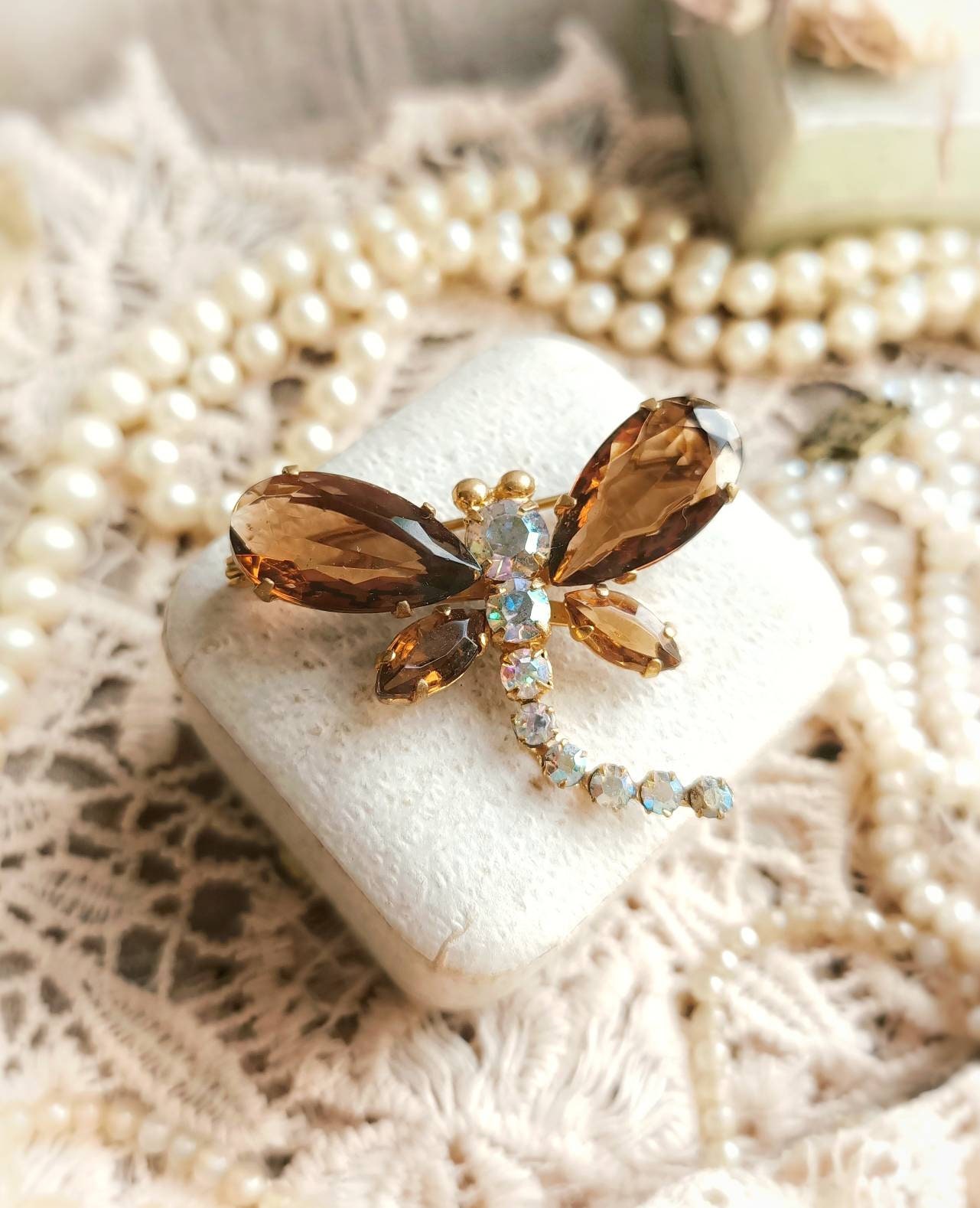 Beautiful French Vintage C1950s Honey Topaz Glass & Aurora Beautiful French Vintage C1950s Honey Topaz Glass & Aurora