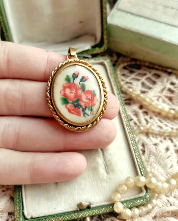 Lovely Antique French c1920s Hand Painted Flowers… - image 7