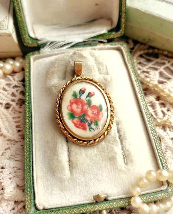 Lovely Antique French c1920s Hand Painted Flowers… - image 9