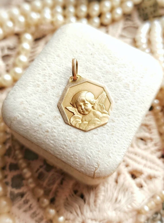 Pendentif Ancien En Or 18k Français - Sculpture Dame Profil Art Nouveau, Occasion